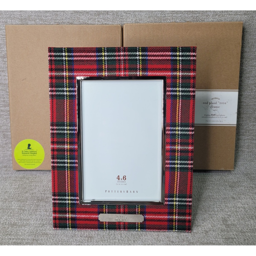 Pottery Barn Red Plaid 2016 Frame 4x6 Christmas Holiday St Jude NEW & RARE